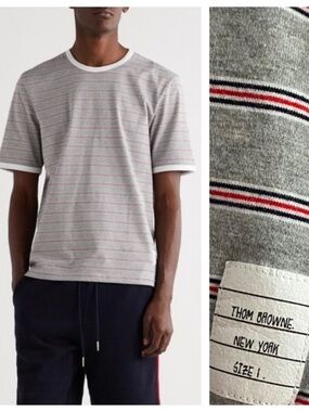 Thom Browne Striped Cotton-Jersey T-Shirt Gray Small